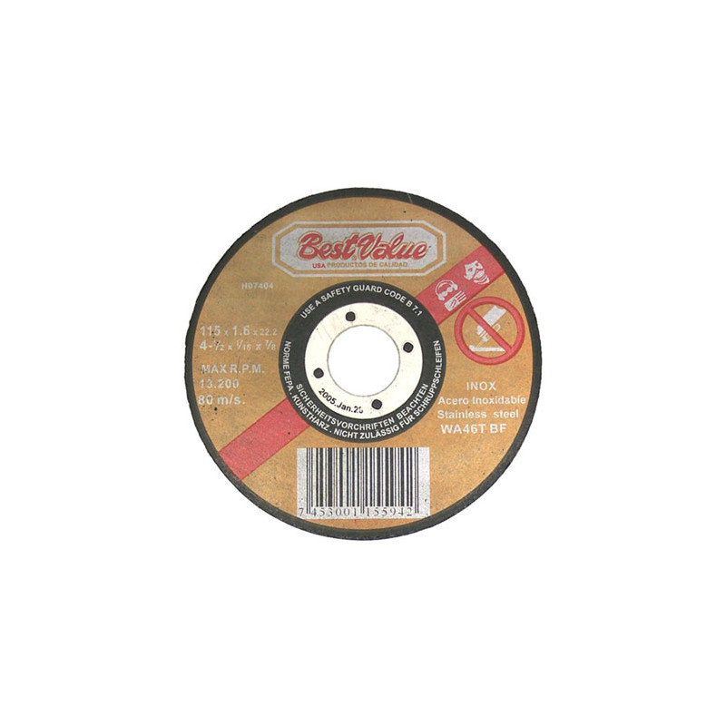 DISCO CORTAR ACERO 115 mm ESPESOR 1.6 mm